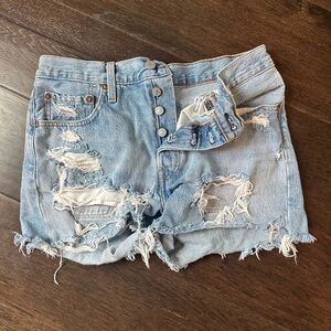 Levi's Light Blue Distressed Jean Shorts